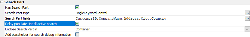 The Search Part configured to add search capabilities
for the List control.